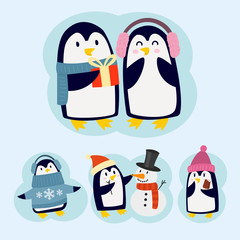 Penguin christmas vector illustration character cartoon funny cute animal antarctica polar beak pole winter bird.