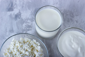 Свежий творог,сметана и молоко