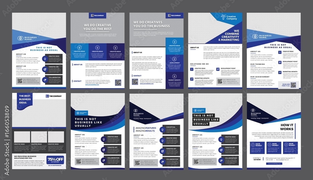 Wall mural a bundle of 10 templates of a4 flyer template, modern template, in blue color, and modern design, pe