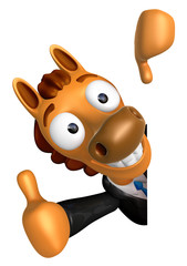 3D Horse Mascot the left hand best gesture and right hand is holding a briefcase. 3D Animal Character Design Series