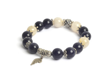 supplement a richness and good fortune by blue sand stone (Silver sand stone) and golden rutillated quartz  bracelet amulet 