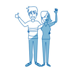 young happy couple parent or couple gesturing with blissful smile