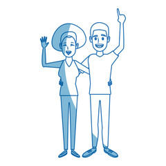 young happy couple parent or couple gesturing with blissful smile