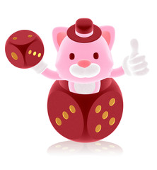 3d pink cat showing in the red dice