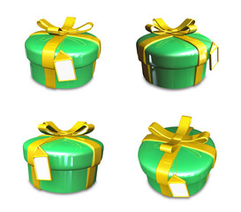 3D yellow-green round gift box set. 3D Icon Design Series.