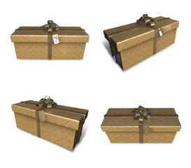 3D golden gift box set in a rectangle. 3D Icon Design Series.