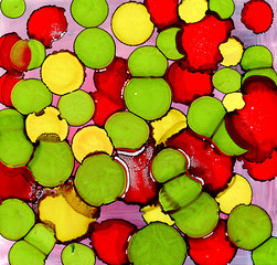 Abstract painted green yellow red spots