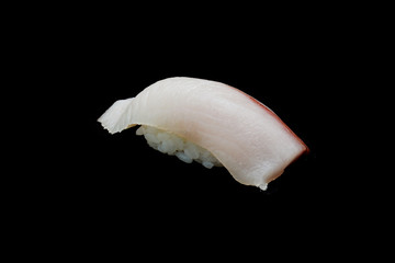 Hamachi Sushi, Buri Sushi or Amberjack fish, Yellow tail Fusiler fish on Japanese rice. Japanese tradition food cuisine style with black isolated background