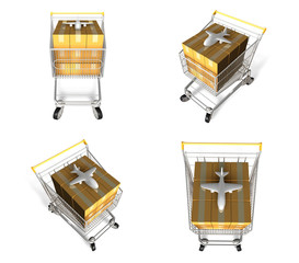 3d paper box in  shopping cart range four set . 3D Icon Design Series.