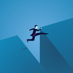 Business Challenge Concept. Businessman Jumping Over Gap