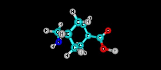 Tranexamic acid molecular structure isolated on black