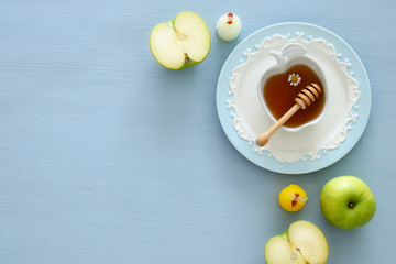 Rosh hashanah (jewish New Year holiday) concept. Traditional symbols.