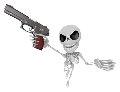 3D Skeleton Mascot is cowboys taking to pose a gunfight. 3D Skull Character Design Series.