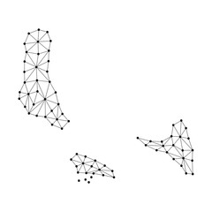 Comoros map of polygonal mosaic lines network, rays and dots vector illustration.