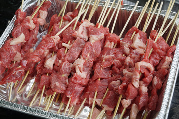 raw beef skewer prepared for barbecue party