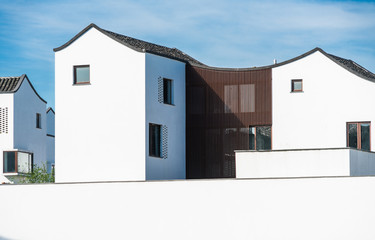 Scenic view of Dongziguan village against blue sky in Changkou town,Fuyang city,Zhejiang province of China.