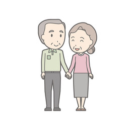 Illustration of an old couple standing by holding hands