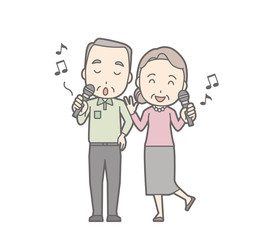 Fototapeta na wymiar Illustration of an elderly couple karaoke