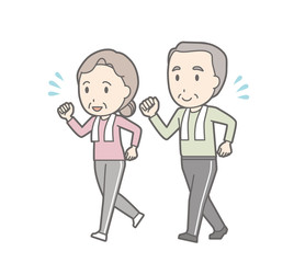Illustration of an old couple jogging