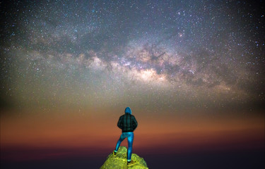 Milky Way Galaxy .Astrophotography Night landscape with colorful Milky Way, with stardust and space...