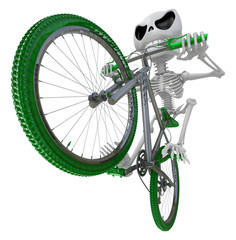 3D Skeleton Mascot is Going on a bike trip. 3D Skull Character Design Series.