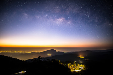 Milky Way Galaxy .Astrophotography Night landscape with colorful Milky Way, with stardust and space...