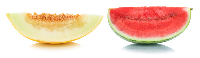 Wassermelone Honigmelone Melonen Scheibe geschnitten Frucht Obst Sommer Freisteller freigestellt...