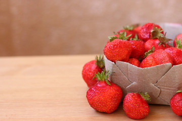 strawberry in basket rustic fruit background