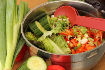 Bunter Salat mit Salatbesteck