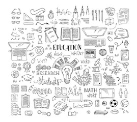 Vector set of doodles education elements and icons.