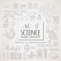 Vector set of science design elements and icons.