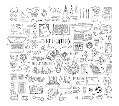 Vector set of doodles education elements and icons.