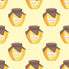 Honey jar food glass healthy delicious natural background organic ingredient yellow sweet vector illustration.