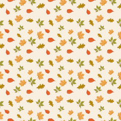 Vector autumn pattern design, pastel colored leaves.