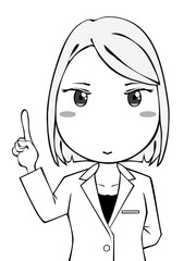 人差し指を立てている白衣の女性