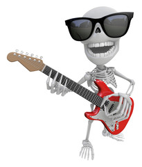 3D Skeleton Mascot is played the guitar with nimble fingers. 3D Skull Character Design Series.