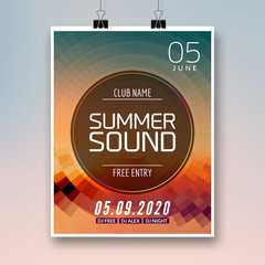 Music summer party poster graphic design. Disco dance flyer or poster template. Summer sound party event