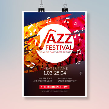 Vector musical flyer Jazz festival. Music concert poster background festival brochure flyer template