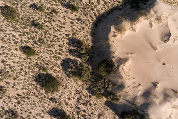 Aerial view of massive sand dunes in the arid region of the Northern Cape, South Africa.