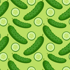 Cucumber seamless pattern. endless background, texture. Vegetable backdrop Vector illustration