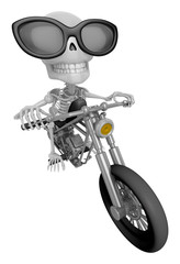 3D Skeleton Mascot is motorbikes driving. 3D Skull Character Design Series.