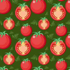 Tomato seamless pattern. Tomatoes endless background, texture. Vegetable backdrop. Vector illustration