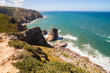 Cape Roca Cabo da Roca in Portugal. Atlantic ocean coast view in sunny weather in summer