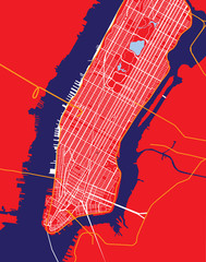 New York City - Lower and Mid Manhattan - Vector Map Red
