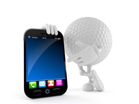 Golf ball character with smart phone