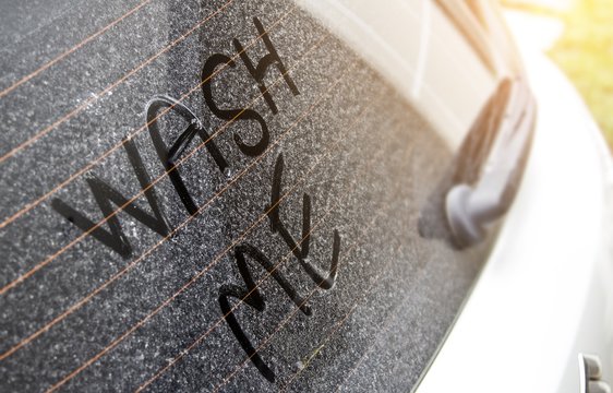 Write the letter that washed me up on a very dirty car surface.