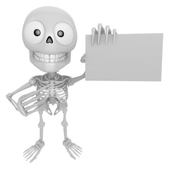 3D Skeleton Mascot is holding a business card. 3D Skull Character Design Series.