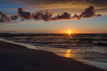 Fototapeta na wymiar Sunset in Leba, Poland, Baltic sea