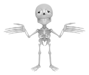 3D Skeleton Mascot is doing not to understand gestures. 3D Skull Character Design Series.