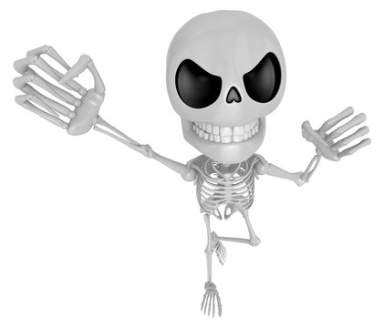 3D Skeleton Mascot is fighting gestures. 3D Skull Character Design Series.